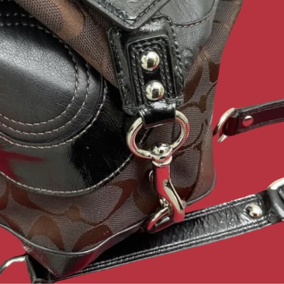 COACH Ashley 15474 Patchwork Shoulder Bag 13”x9”x4” Inside pockets. BlackBrn EUC - Picture 13 of 15